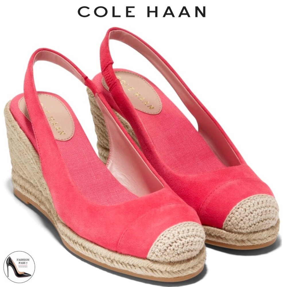 Cole Haan Cloudfeel Geranium Suede Espadrille Wedge Slingback Platform Sandals